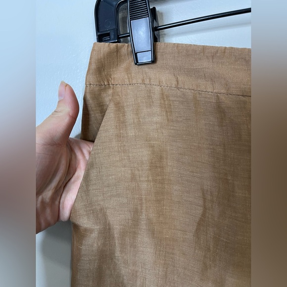 Giorgio Armani Tan Silk Linen Wide Leg Palazzo Dress Pants Front Zipper 42 US 6 - Picture 5 of 13